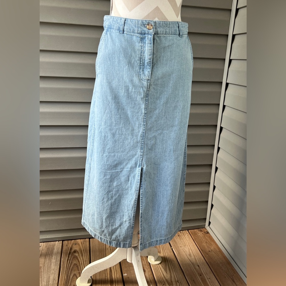 Anthropologie Belle Vere Skirt Women Denim Pencil Midi Lightweight Western Sz 2
